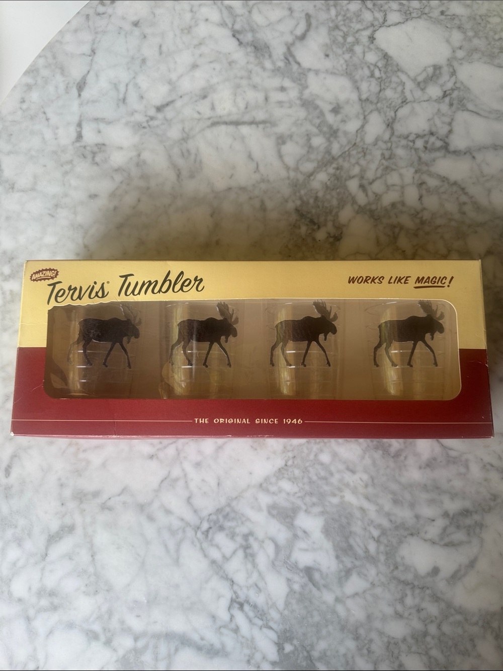 Tervis Tumbler set of four 16oz tall tumblers with moose design, vintage in box